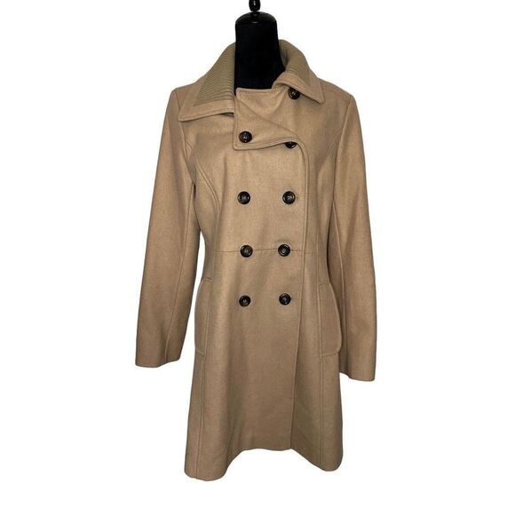 DKNY Button closure Wool Tan Coat Collar mid length sz 14 - Picture 1 of 13